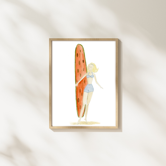 Retro Beach Gal Art Print
